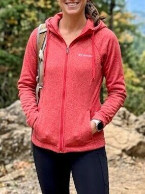 Columbia Pinnacle Slope Full Zip Lightweight Fleece Hoodie Coral Womens Sz Small